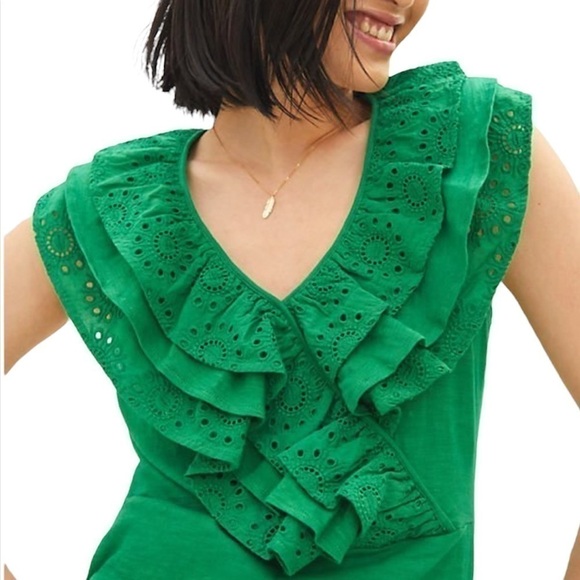 ANTHROPOLOGIE Jodi Ruffled Eyelet Crop Top - Picture 2 of 4